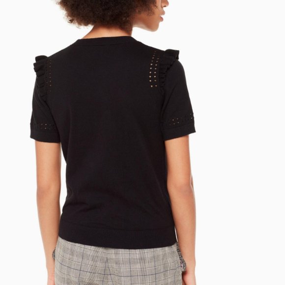 kate spade ruffle short sleeve sweater black M nwo - Picture 3 of 7